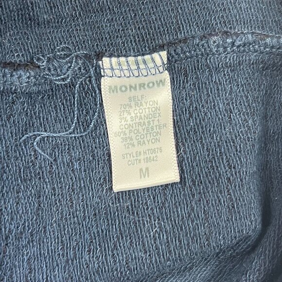 MONROW Long-Sleeve Hooded Cropped Sweater Navy Lounge Med Smiley Face Thermal - Picture 8 of 11